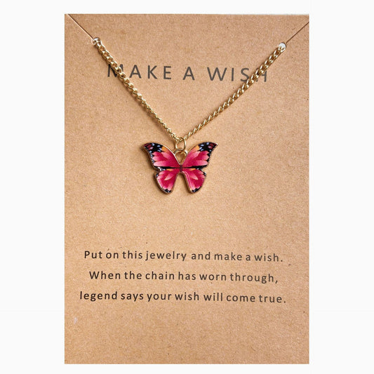UNI-10635-4 - Hot Pink Butterfly Gold - Necklace