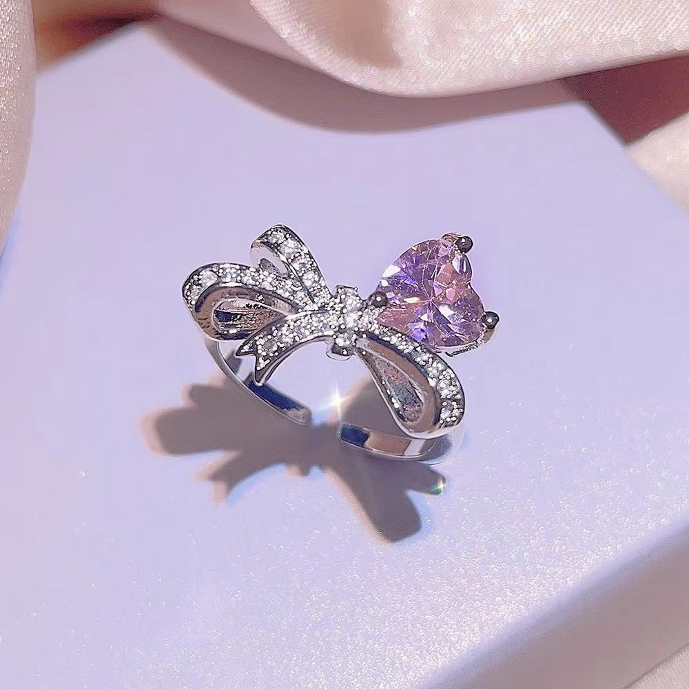 UNI-11035 - Bow Heart Diamond Silver - Jewelry Set