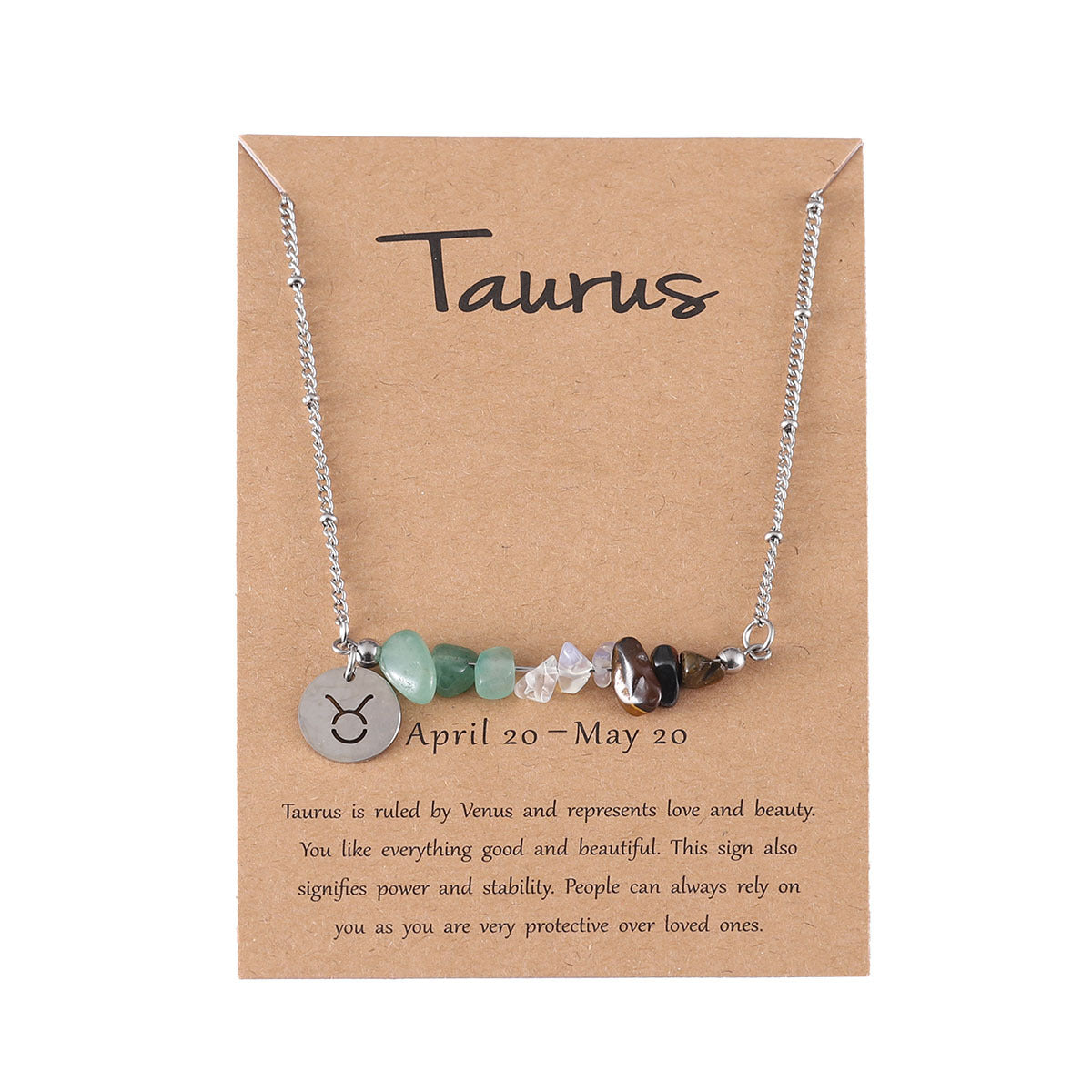 UNI-12157 - Zodiac Sign Natural Stone Taurus Silver - Necklace