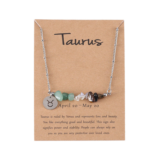 UNI-12157 - Zodiac Sign Natural Stone Taurus Silver - Necklace