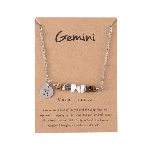 UNI-12162 - Zodiac Sign Natural Stone Gemini Silver - Necklace