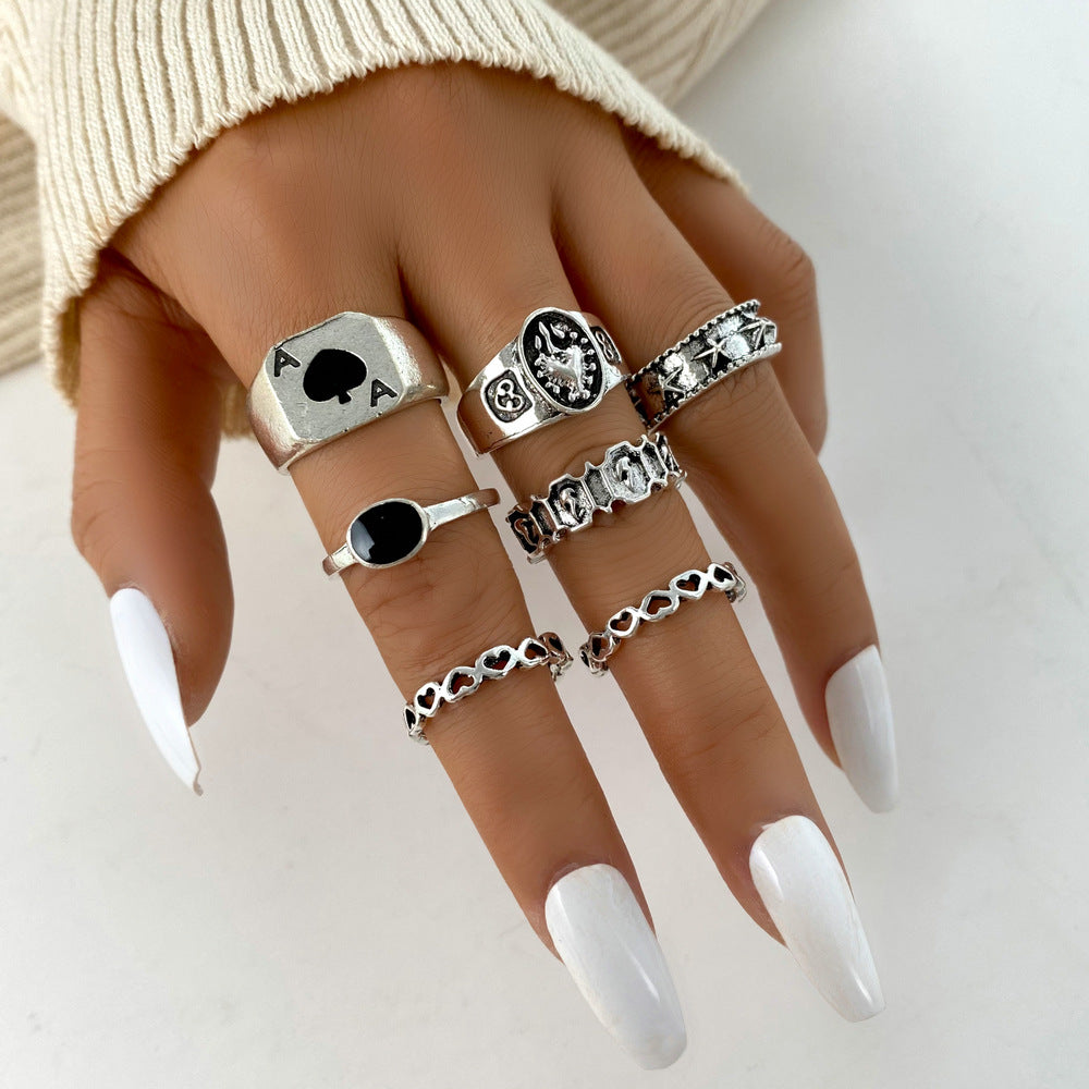 UNI-10660-4 - Vintage Silver - Ring Set Of 7