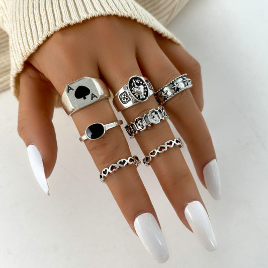 UNI-10660-4 - Vintage Silver - Ring Set Of 7