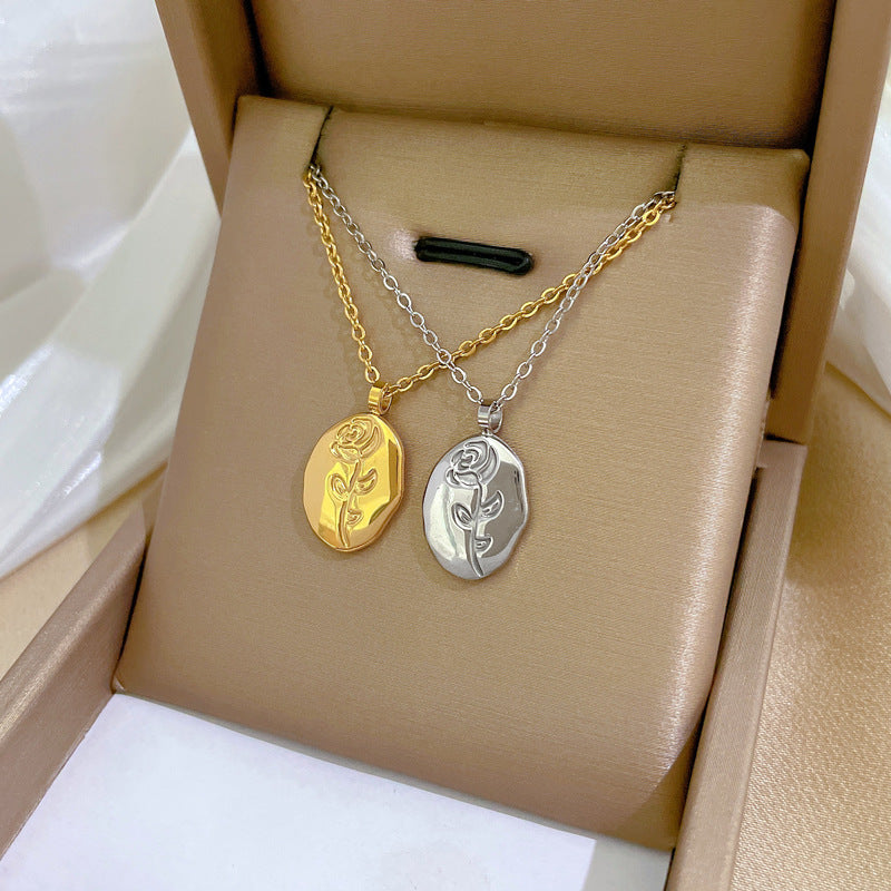 SS-12062 - Silver Plated Rose - Necklace