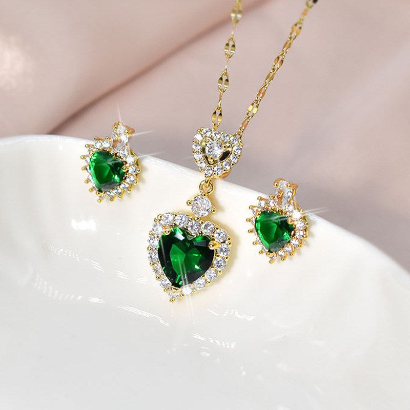 UNI-11023 - Green Diamond Heart - Jewelry Set