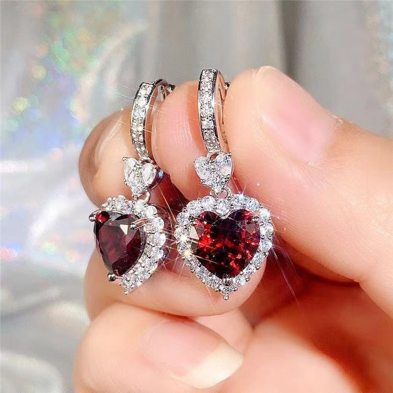 UNI-11039 - Heart Maroon Dimond - Jewelry Set