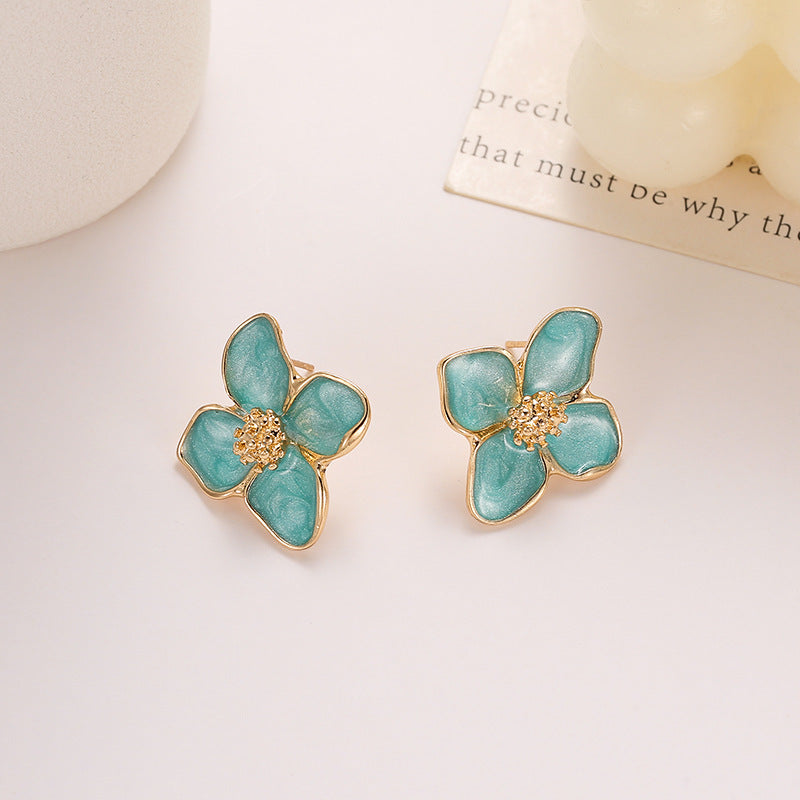 UNI-10305-4 - Lake Blue-Green Shiny Flower - Earring