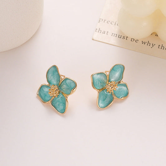 UNI-10305-4 - Lake Blue-Green Shiny Flower - Earring