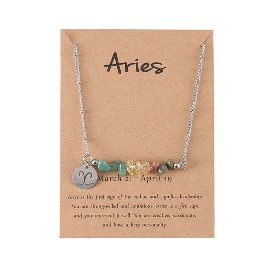 UNI-12161 - Zodiac Sign Natural Stone Aries Silver - Necklace