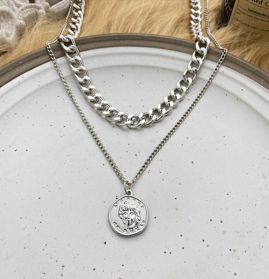 UNI- 11074 - Choker Chain Double layer Silver - Necklace