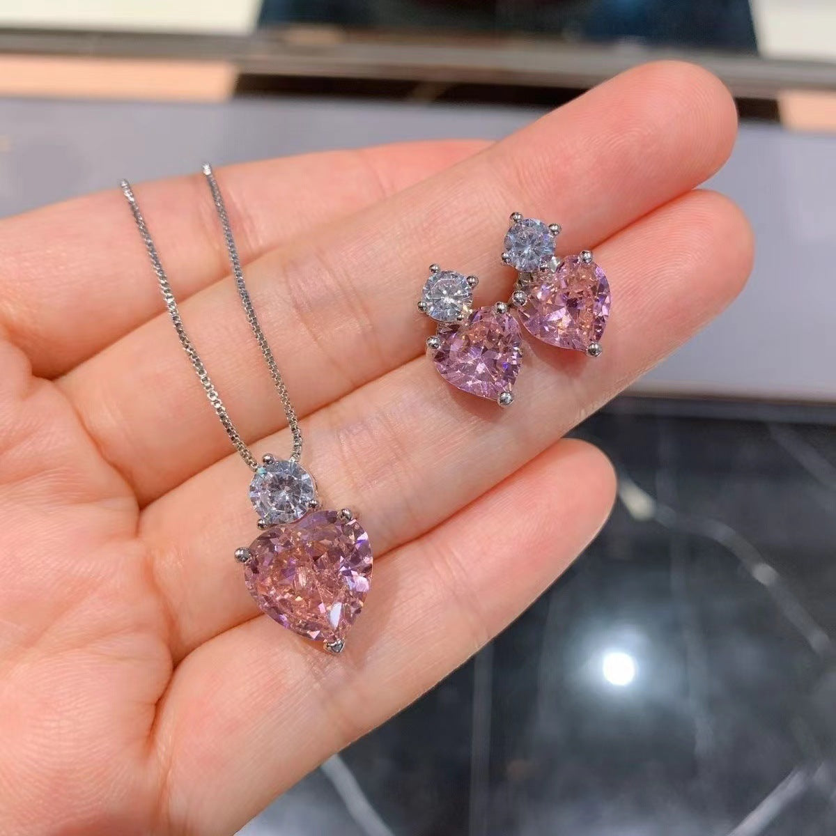UNI-11041 - Crystal Pink Heart - Jewelry Set