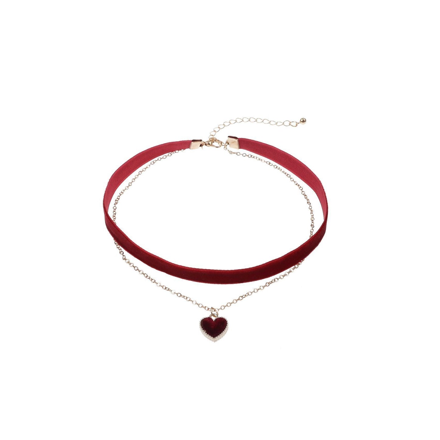 UNI-10985 - Velvet Neck Maroon Heart - Necklace