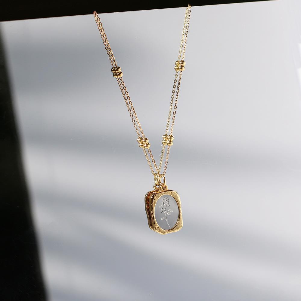 SS-11497 - Gold Foil Silver Rose Flower - Necklace