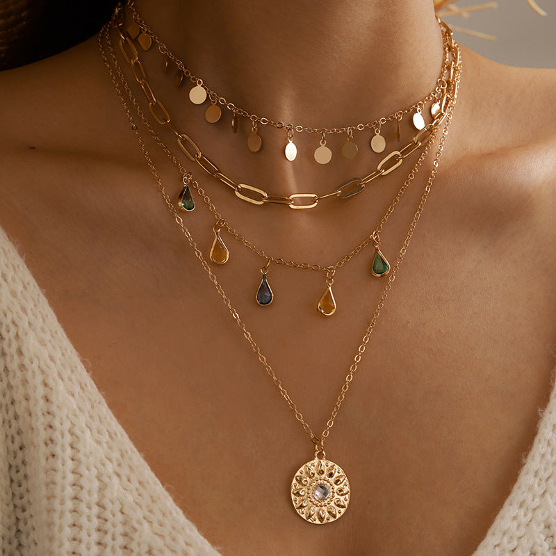 UNI-12151 - 4 Layered Classy Raindrop Gold - Necklace