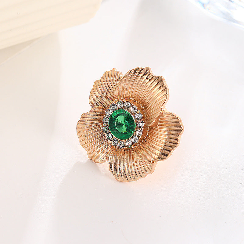 UNI-11228 - Green Diamond Gold Flower - Ring