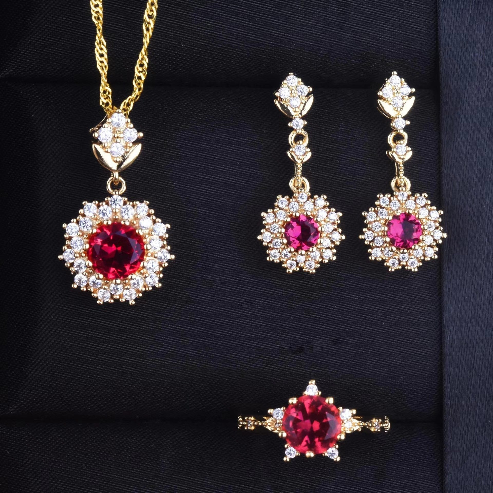 UNI-11044 - Maroon Diamond Silver - Jewelry Set