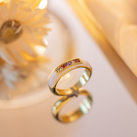 UNI-11461 - Enameled Beige Emended Diamond - Ring