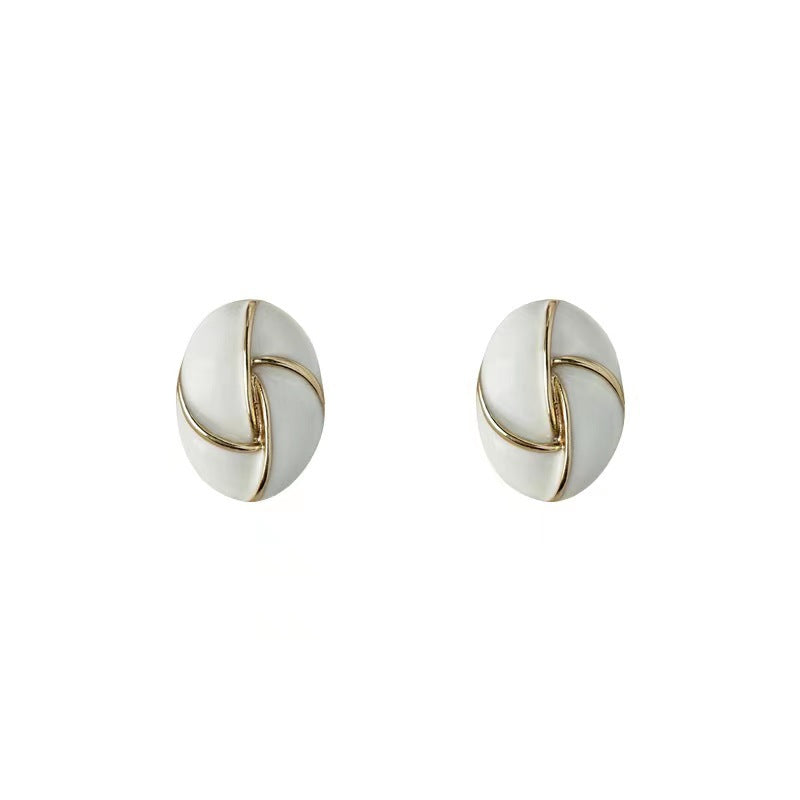 UNI-12142-  Classy White Oval Gold Foil - Earring