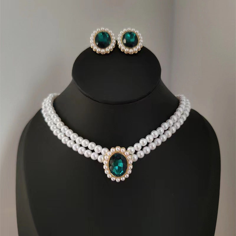 UNI-11025 - Luxury Diamond & Beaded Pearls Gold - Jewelry Set