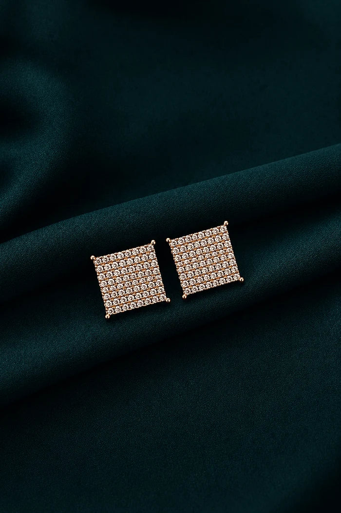 Luxury Gold Plated Micro-Paved Square Studs Earrings