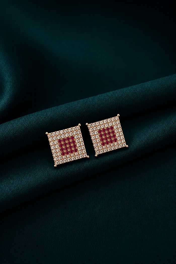 Luxury Gold Plated Micro-Paved Square Studs Earrings