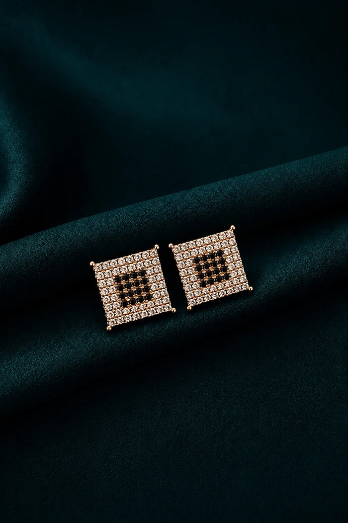 Luxury Gold Plated Micro-Paved Square Studs Earrings