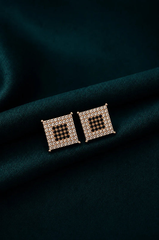 Luxury Gold Plated Micro-Paved Square Studs Earrings