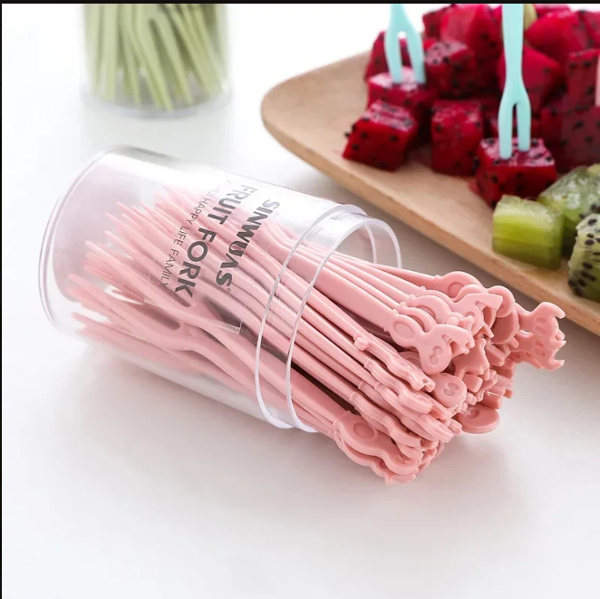 50 Pcs Fruit Forks Set with Box Reusable Mini Dessert &amp; Snack Picks