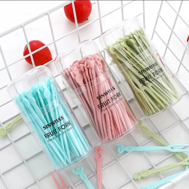 50 Pcs Fruit Forks Set with Box Reusable Mini Dessert &amp; Snack Picks