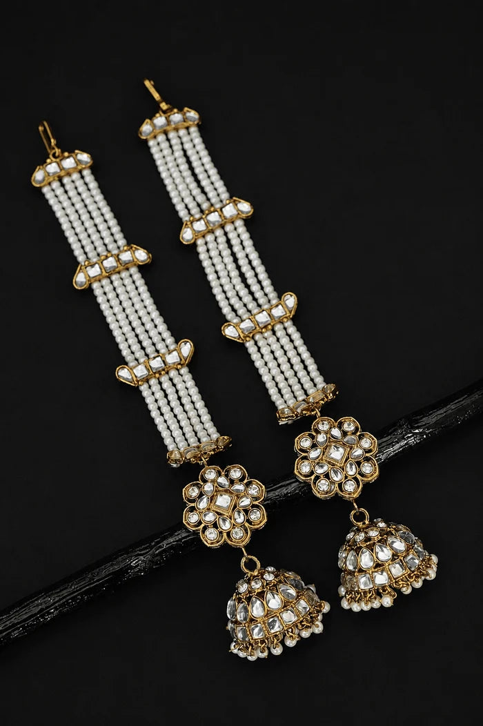 Elegant Cut Kundan Antique Long Saharey Jhumka Earrings