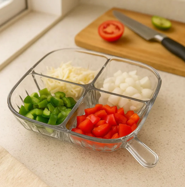 4 Section Acrylic Serving Plate With Handle