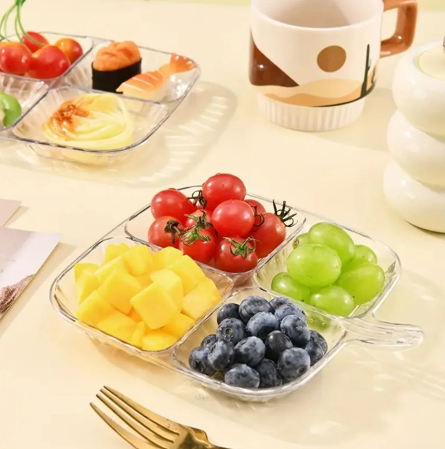 4 Section Acrylic Serving Plate With Handle