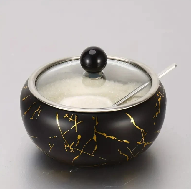 Sugar Pot Steel with Glass Lid Kitchen Storage Container