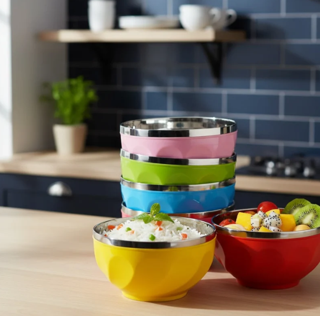 Colorful Double Layer Stainless Steel Bowl