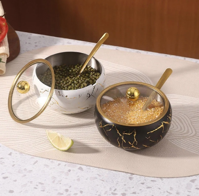 Sugar Pot Steel with Glass Lid Kitchen Storage Container
