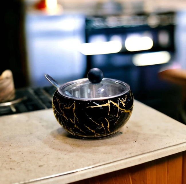 Sugar Pot Steel with Glass Lid Kitchen Storage Container