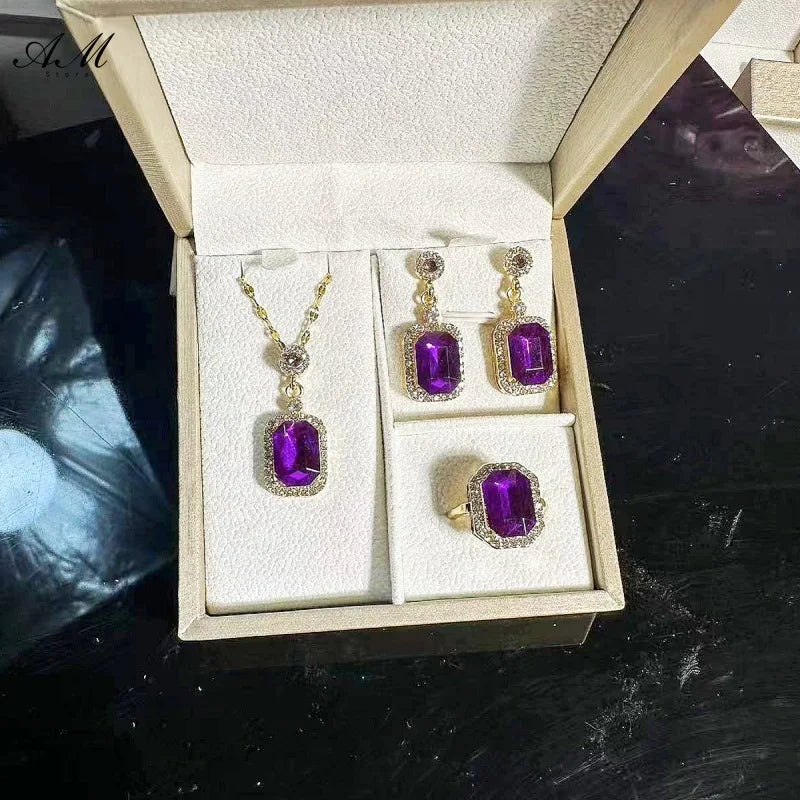 UNI-11017 - Purple Gem Gold - Jewelry Set