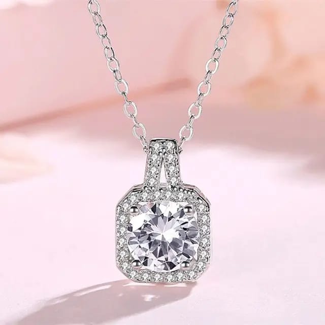 UNI-11019-3 - Diamonds Square Silver- Necklace