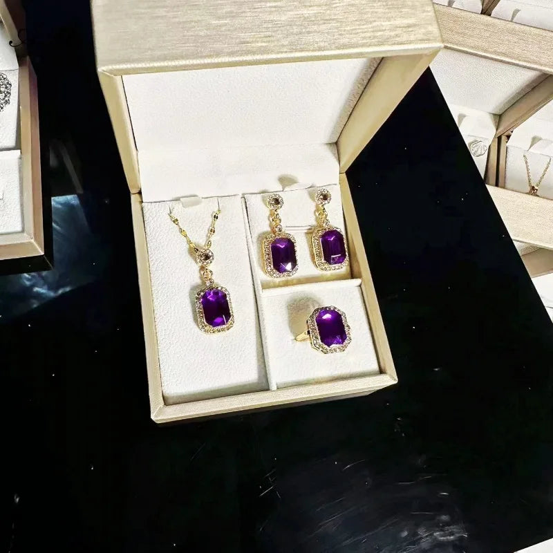 UNI-11017 - Purple Gem Gold - Jewelry Set