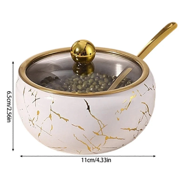 Sugar Pot Steel with Glass Lid Kitchen Storage Container
