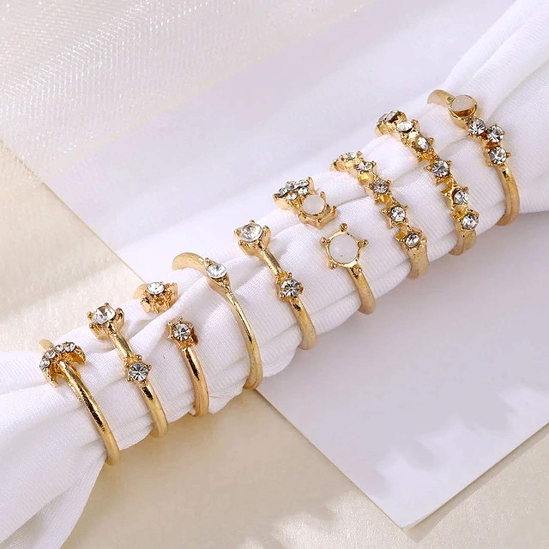 UNI-10168-33 - Moon & Star Sparkle Gold - Ring Set Of 9