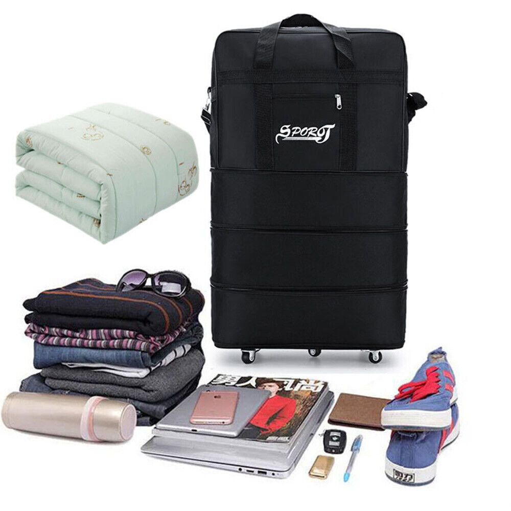 Large Foldable Travel Bag KT90 in Black with wheels