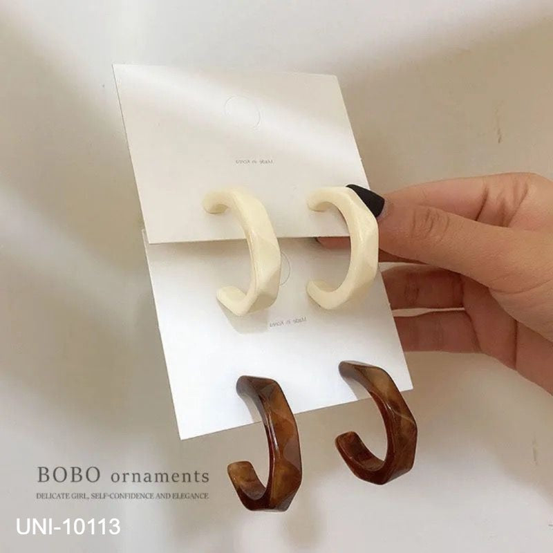 UNI-10113 -  Acrylic Brown & Off White - Earring