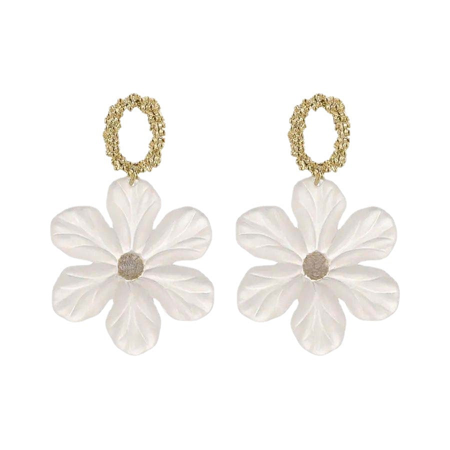 UNI-10030 - White Flower Gold - Earring