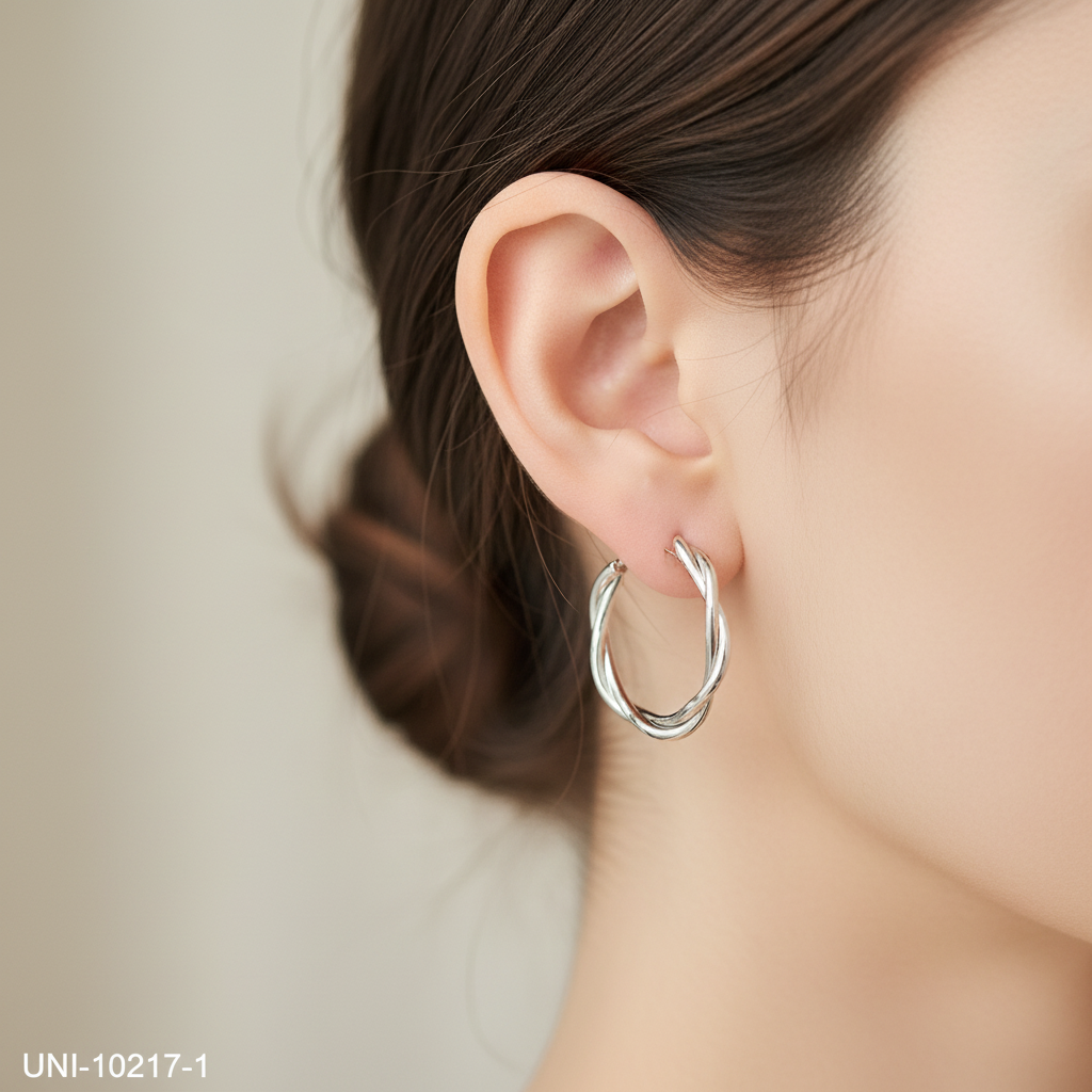 UNI-10217-1 -Twist Hoop Silver - Earring