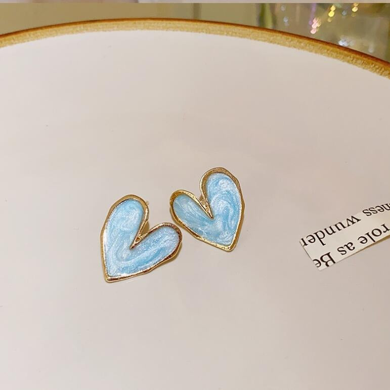 UNI-10221 - Marbled Heart Gold  - Earring