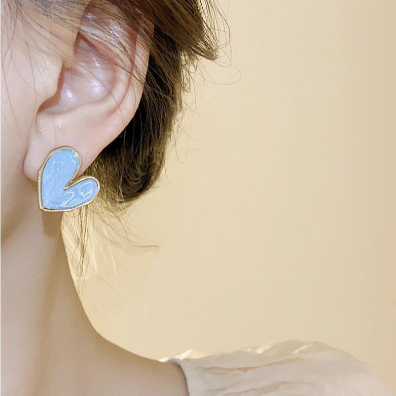 UNI-10221 - Marbled Heart Gold  - Earring