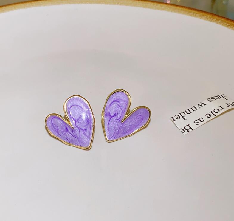 UNI-10221 - Marbled Heart Gold  - Earring