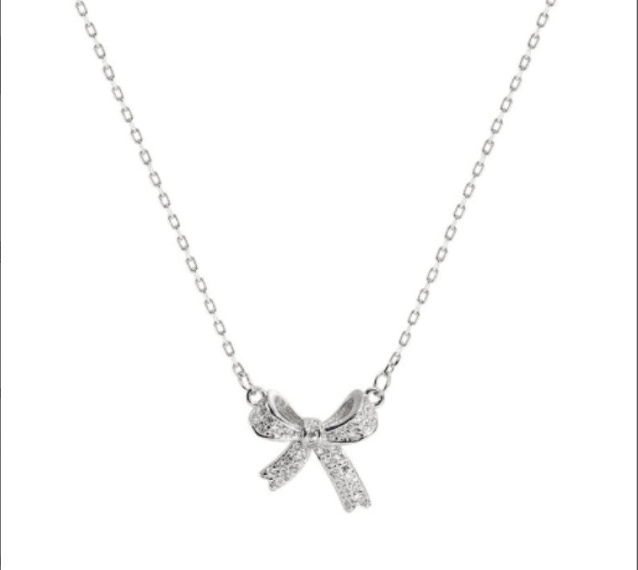 UNI-10233-1 - Bow Sparkle Silver - Necklace
