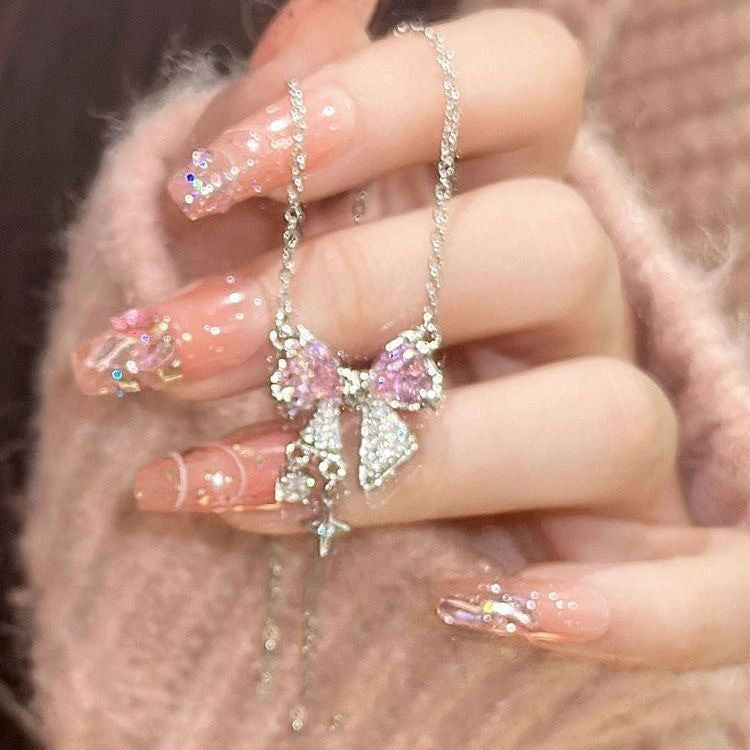 UNI-10247 - Blinky Pink Bow Silver - Necklace